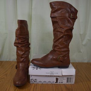 Women's Boots Rampage Basking Mid-Calf Flat Cognac Faux Leather US 9.5